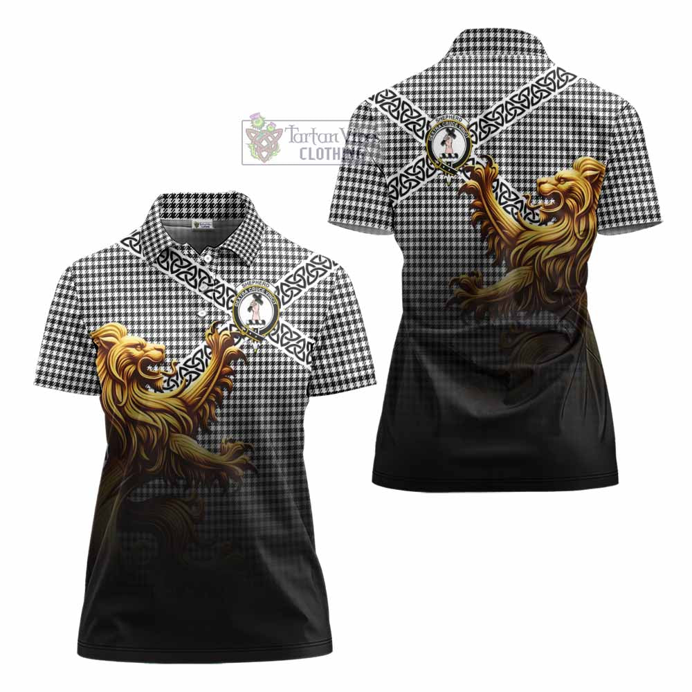 Tartan Vibes Clothing Shepherd Crest Tartan Women's Polo Shirt with Golden Lion Emblem Celtic Style