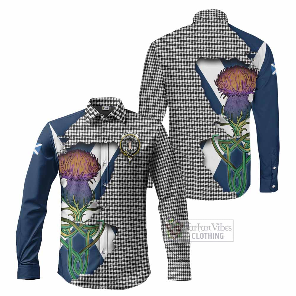 Tartan Vibes Clothing Shepherd Tartan Family Crest Long Sleeve Button Shirt Scottish Thistle Celtic Inspired