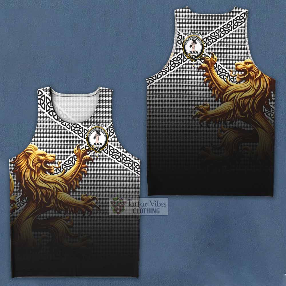 Tartan Vibes Clothing Shepherd Crest Tartan Men's Tank Top with Golden Lion Emblem Celtic Style