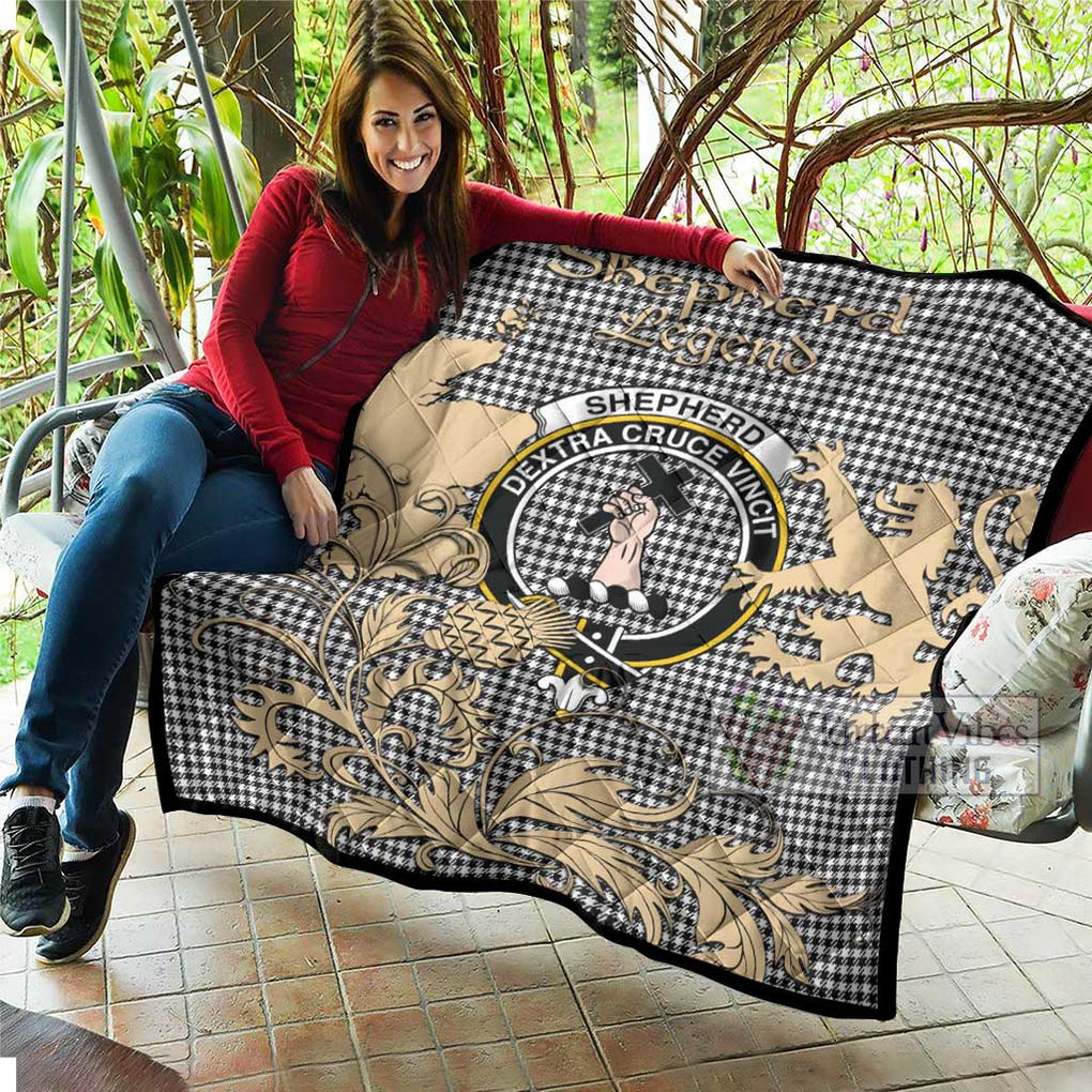Shepherd Tartan Quilt with Family Crest and Scottish Symbol Style - Tartan Vibes Clothing