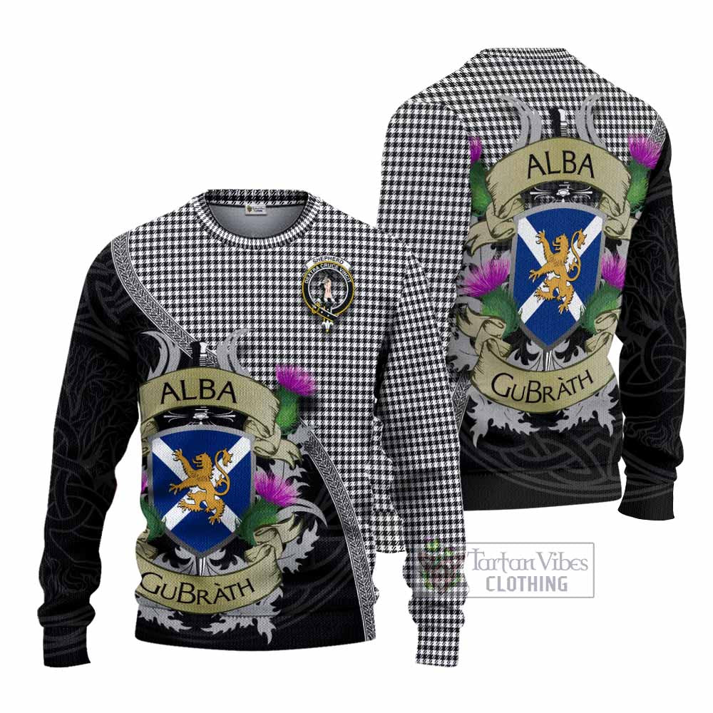 Tartan Vibes Clothing Shepherd Tartan Family Crest Knitted Sweater Lion Rampant Royal Thistle Shield Celtic Inspired