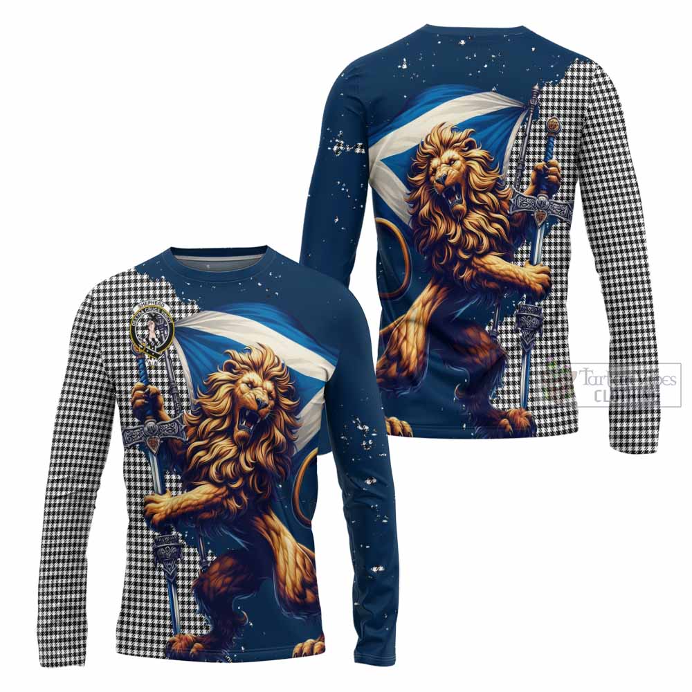 Tartan Vibes Clothing Shepherd Tartan Family Crest Long Sleeve T-Shirt with Scottish Majestic Lion