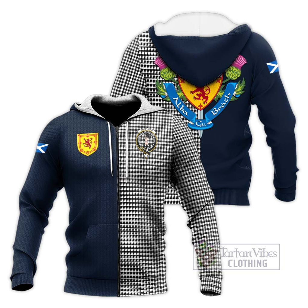 Tartan Vibes Clothing Shepherd Tartan Knitted Hoodie with Scottish Lion Royal Arm Half Style