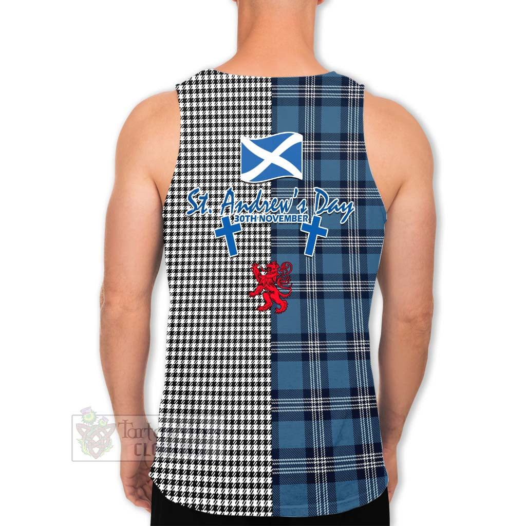 Tartan Vibes Clothing Shepherd Tartan Men's Tank Top Happy St. Andrew's Day Half Tartan Style