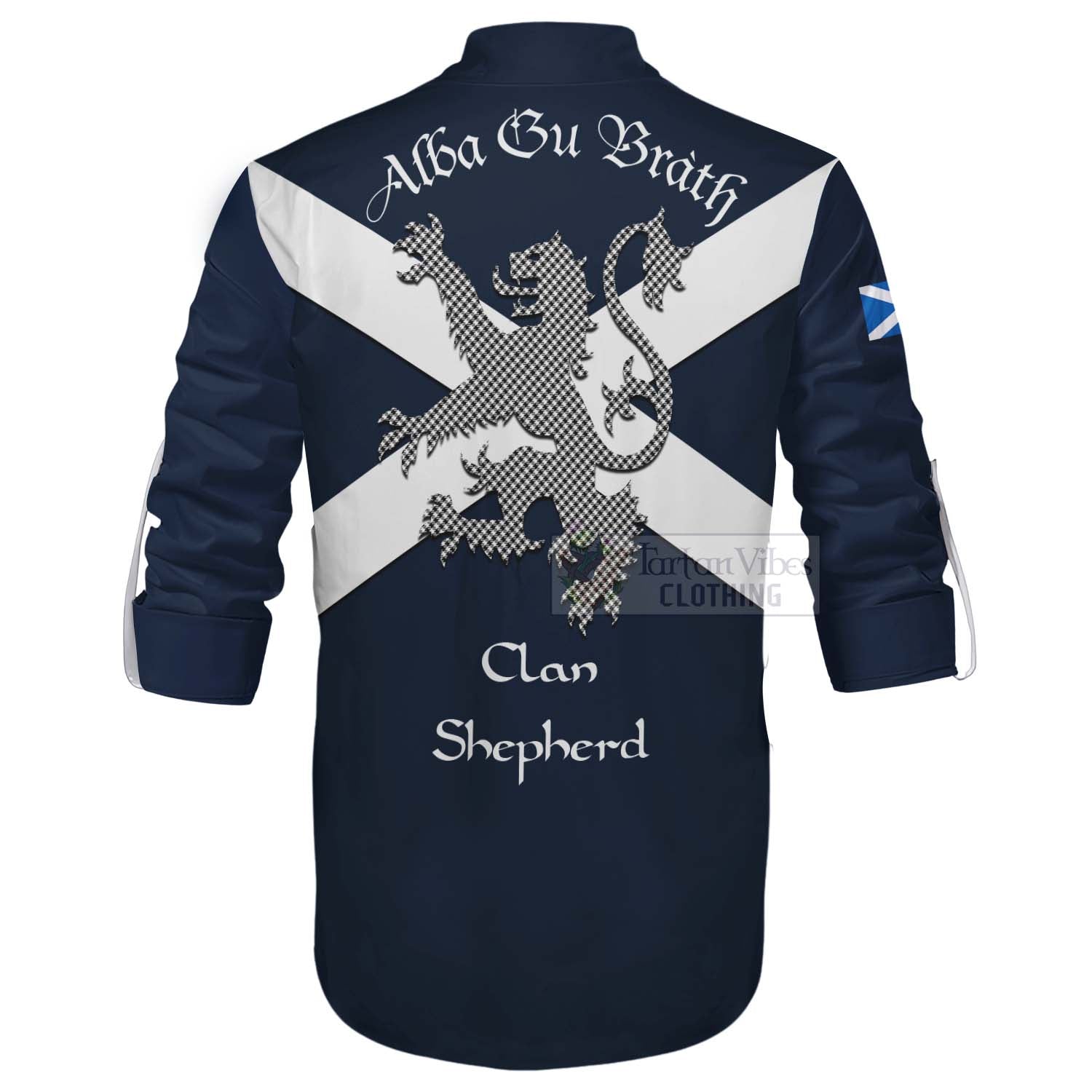 Tartan Vibes Clothing Shepherd Tartan Lion Rampant Ghillie Kilt Shirt Proudly Display Your Heritage with Alba Gu Brath and Clan Name