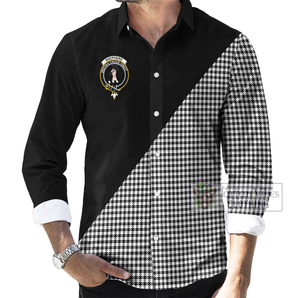 Shepherd Tartan Long Sleeve Button Shirt with Family Crest and Military Logo Style - Tartanvibesclothing Shop
