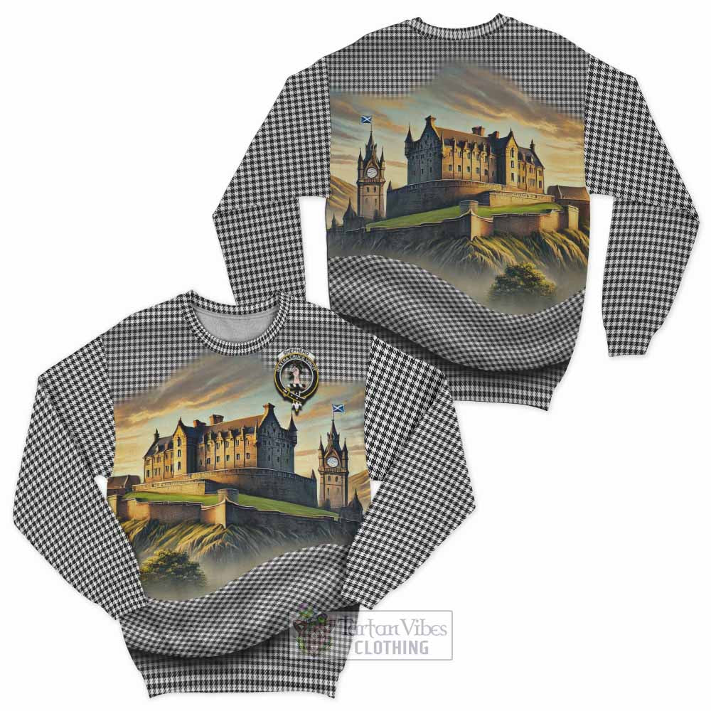 Tartan Vibes Clothing Shepherd Tartan Family Crest Sweatshirt with Scottish Ancient Castle Style