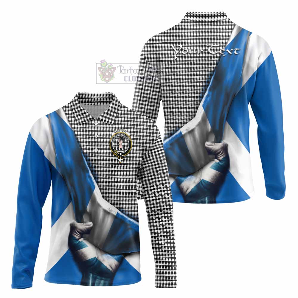 Tartan Vibes Clothing Shepherd Tartan Long Sleeve Polo Shirt with Family Crest Scotland Patriotic Style