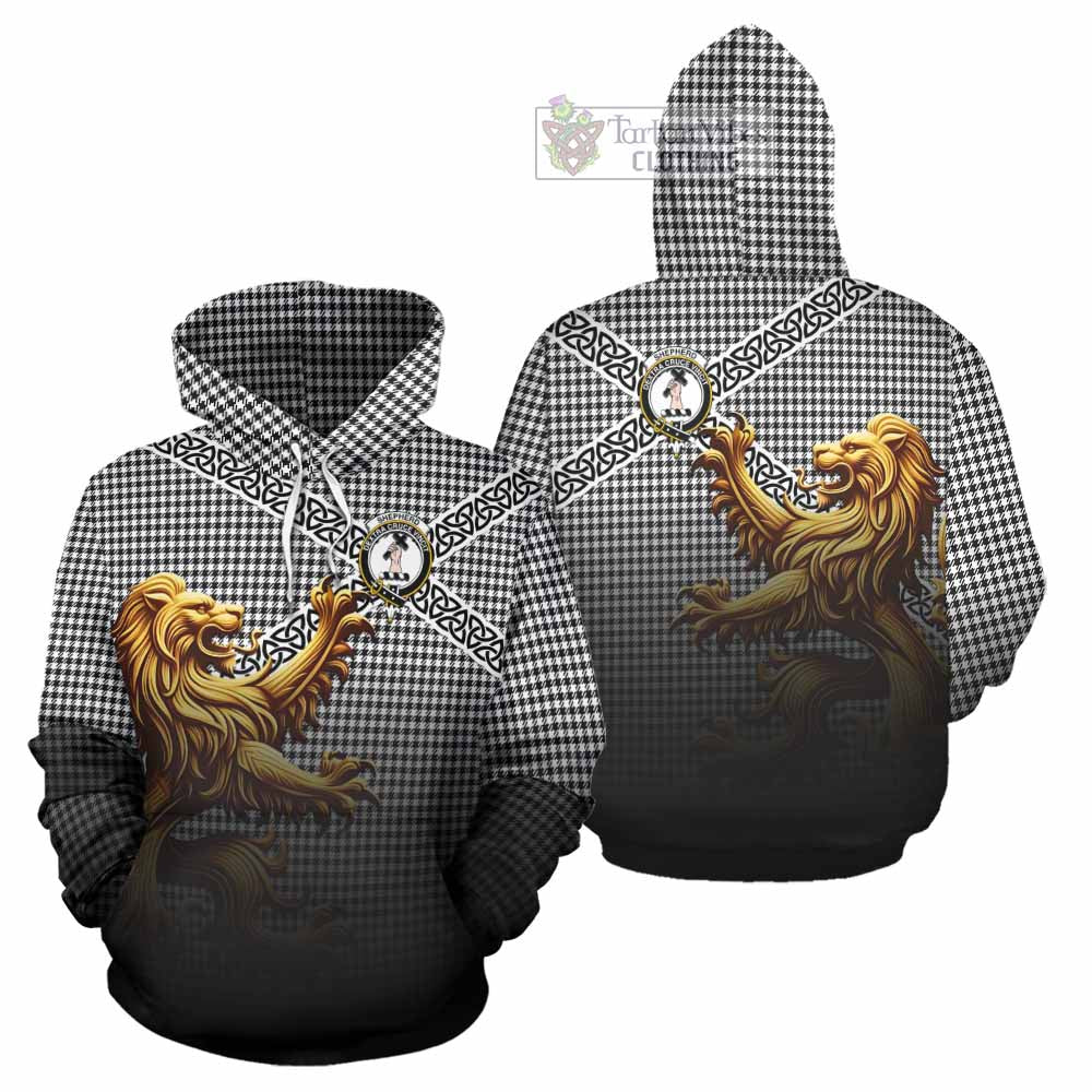 Tartan Vibes Clothing Shepherd Crest Tartan Hoodie with Golden Lion Emblem Celtic Style