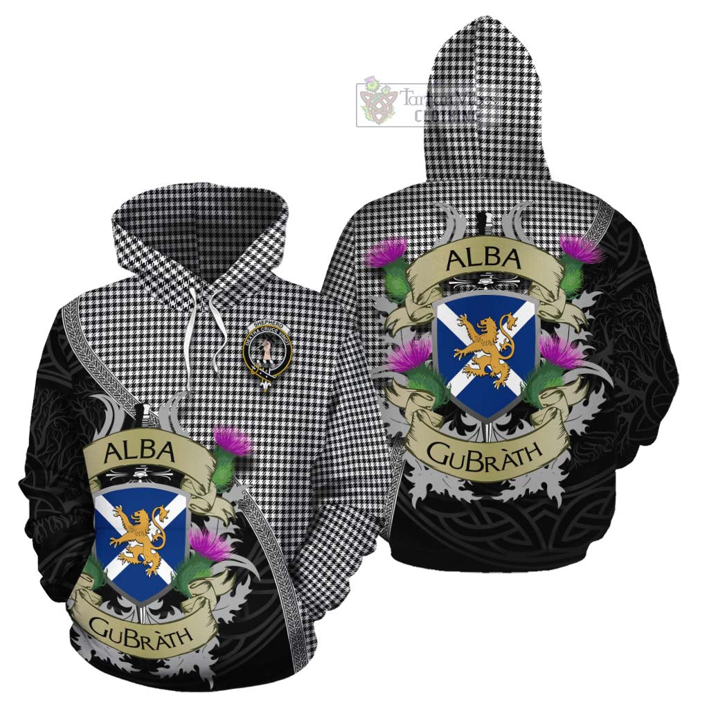 Tartan Vibes Clothing Shepherd Tartan Family Crest Cotton Hoodie Lion Rampant Royal Thistle Shield Celtic Inspired
