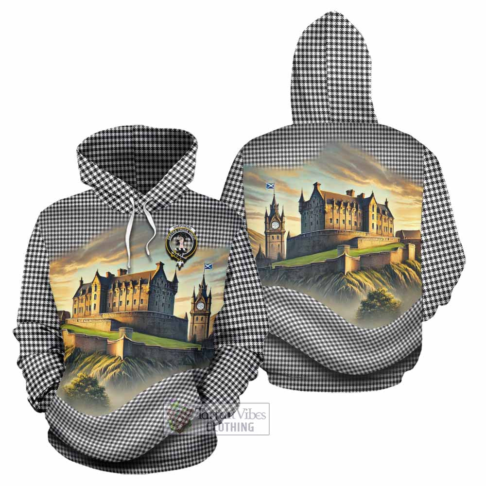 Tartan Vibes Clothing Shepherd Tartan Family Crest Hoodie with Scottish Ancient Castle Style