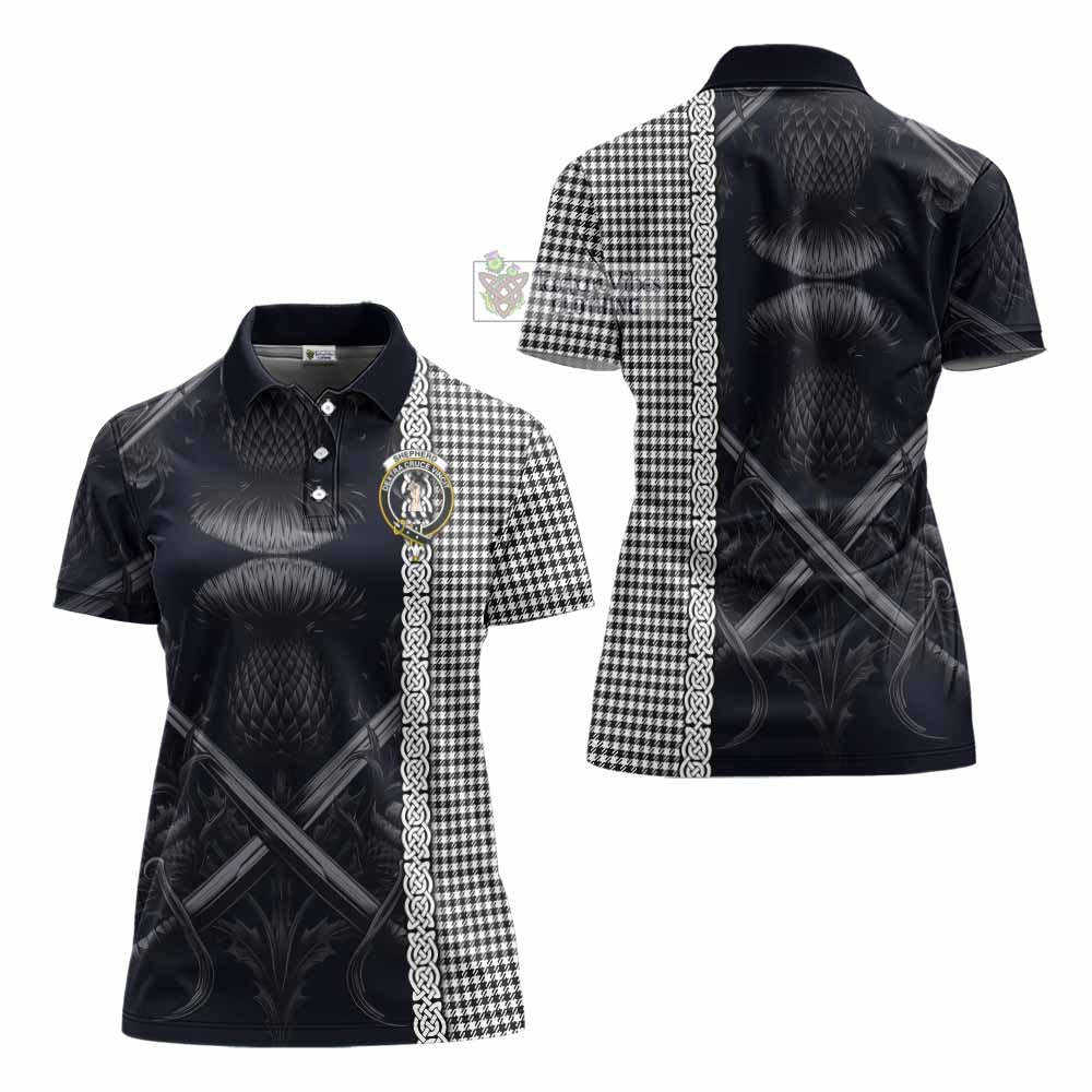Tartan Vibes Clothing Shepherd Tartan Women's Polo Shirt with Family Crest Cross Sword Thistle Celtic Vibes