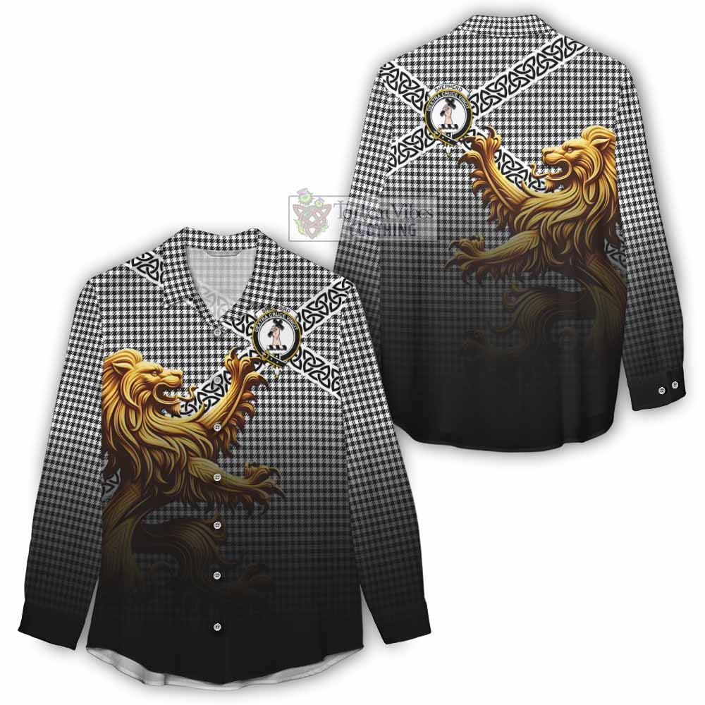 Tartan Vibes Clothing Shepherd Crest Tartan Women's Casual Shirt with Golden Lion Emblem Celtic Style