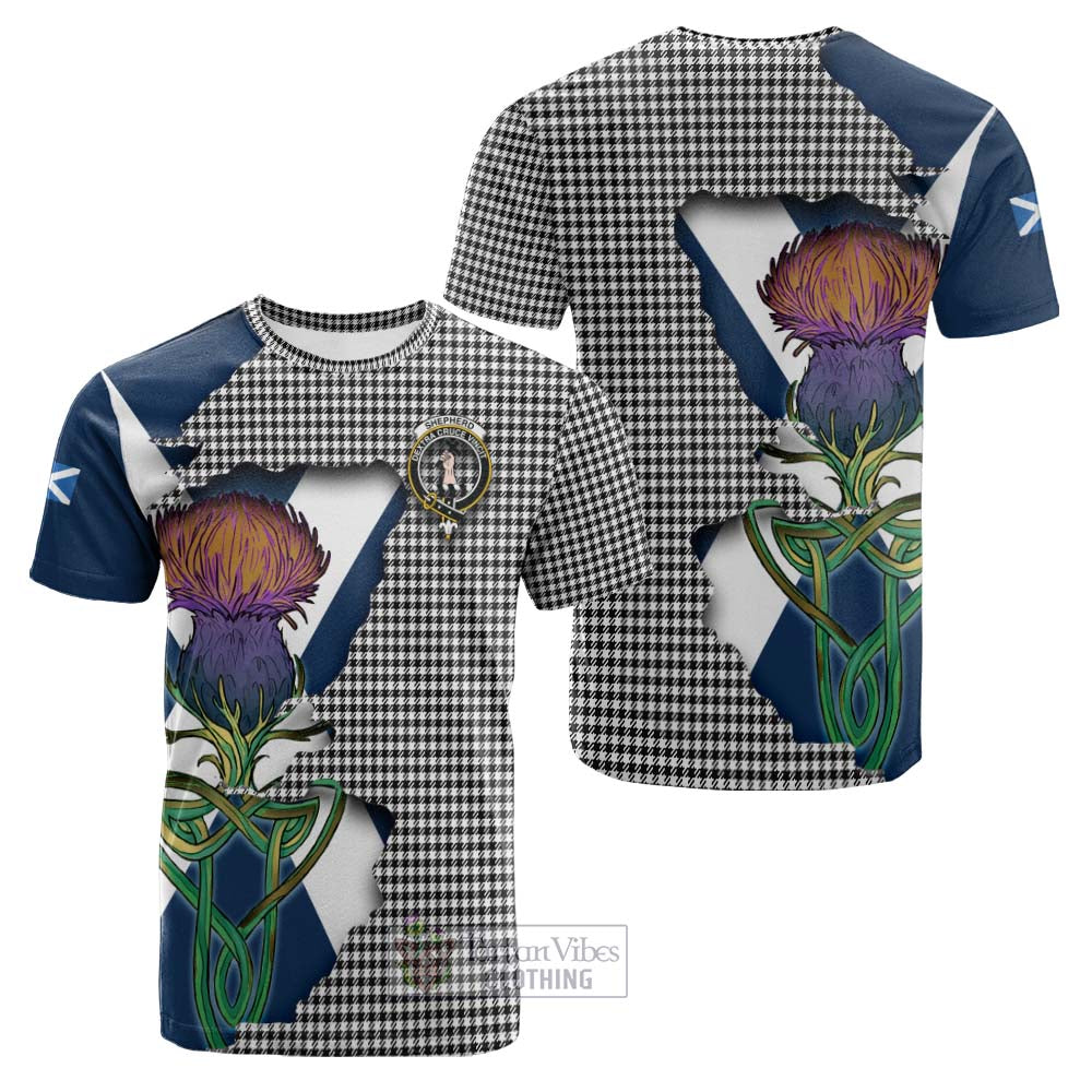 Tartan Vibes Clothing Shepherd Tartan Family Crest Cotton T-shirt Scottish Thistle Celtic Inspired