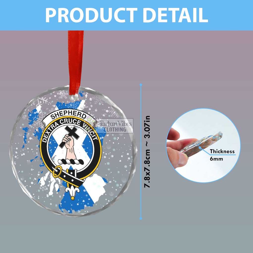 Tartan Vibes Clothing Shepherd Clan Crest Christmas Glass Ornament with Scotland Map
