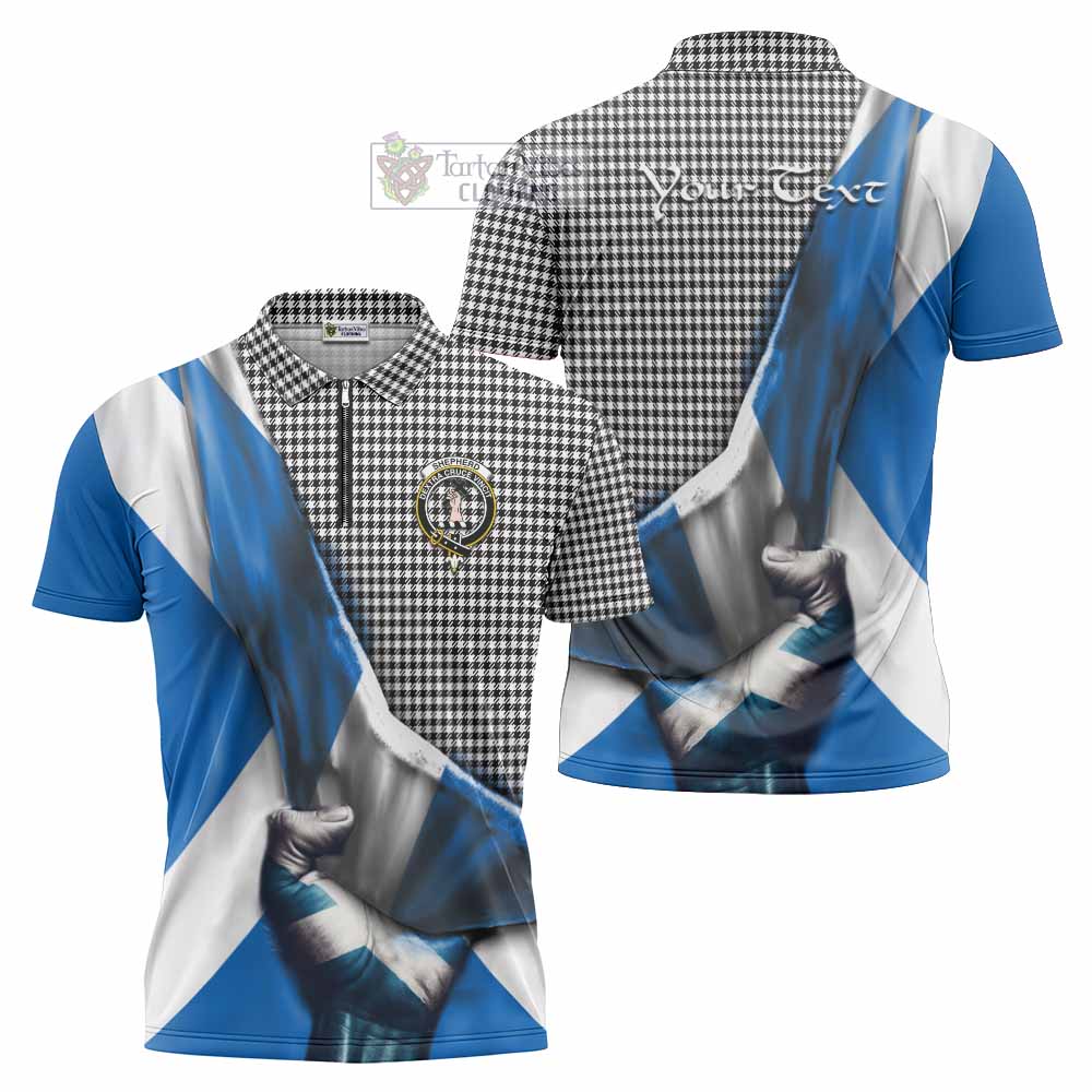 Tartan Vibes Clothing Shepherd Tartan Zipper Polo Shirt with Family Crest Scotland Patriotic Style
