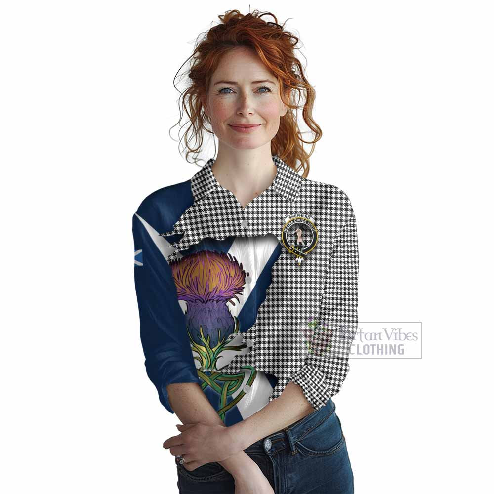 Tartan Vibes Clothing Shepherd Tartan Family Crest Women's Casual Shirt Scottish Thistle Celtic Inspired