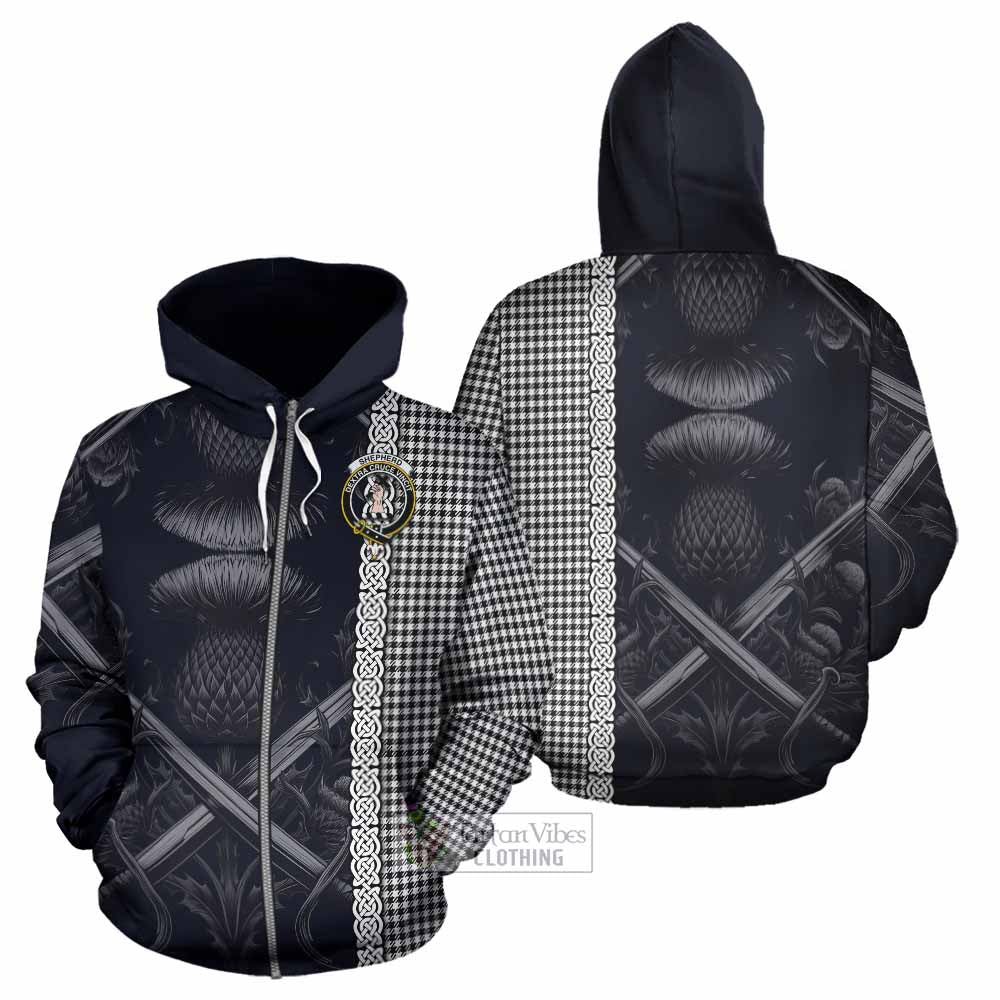 Tartan Vibes Clothing Shepherd Tartan Hoodie with Family Crest Cross Sword Thistle Celtic Vibes