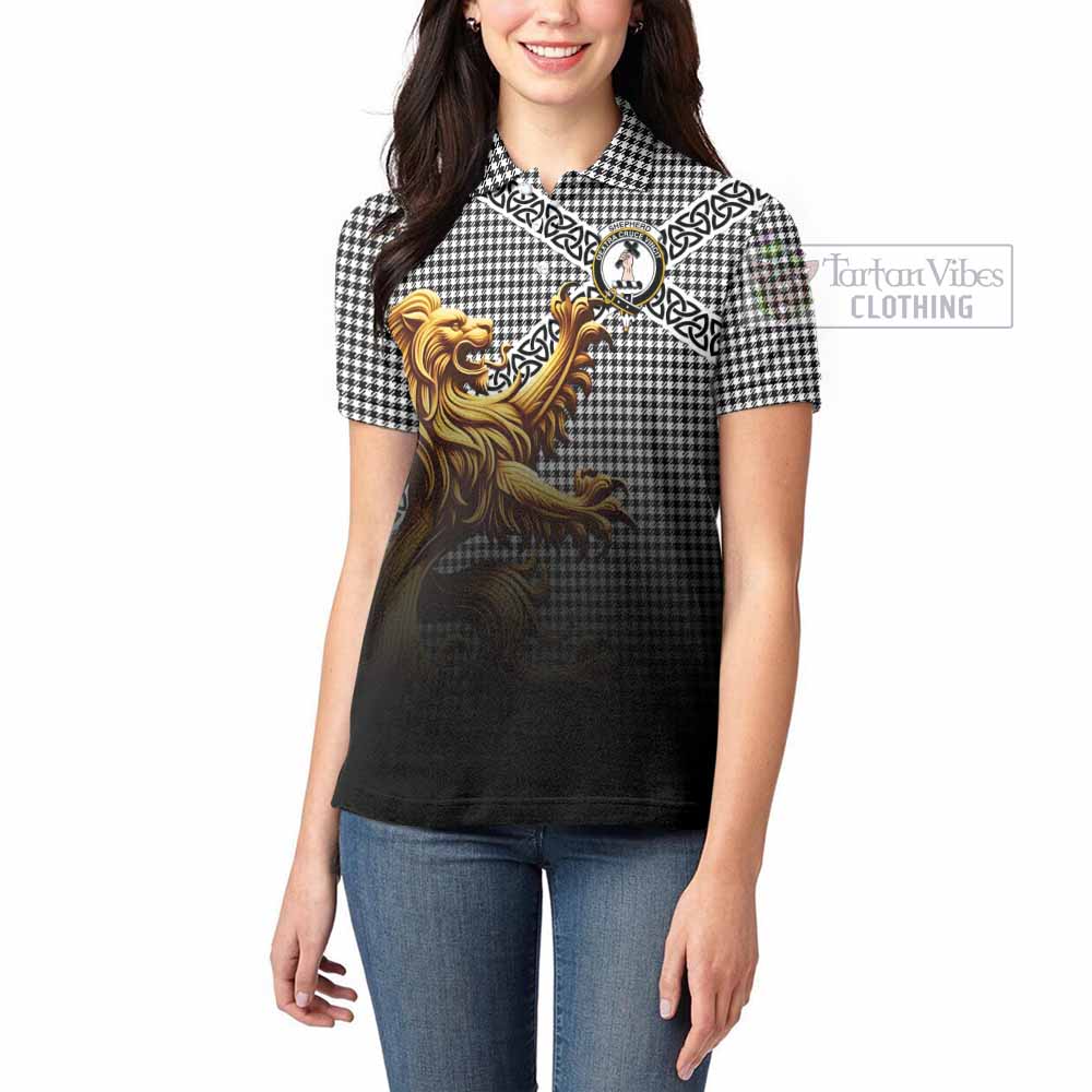 Tartan Vibes Clothing Shepherd Crest Tartan Women's Polo Shirt with Golden Lion Emblem Celtic Style
