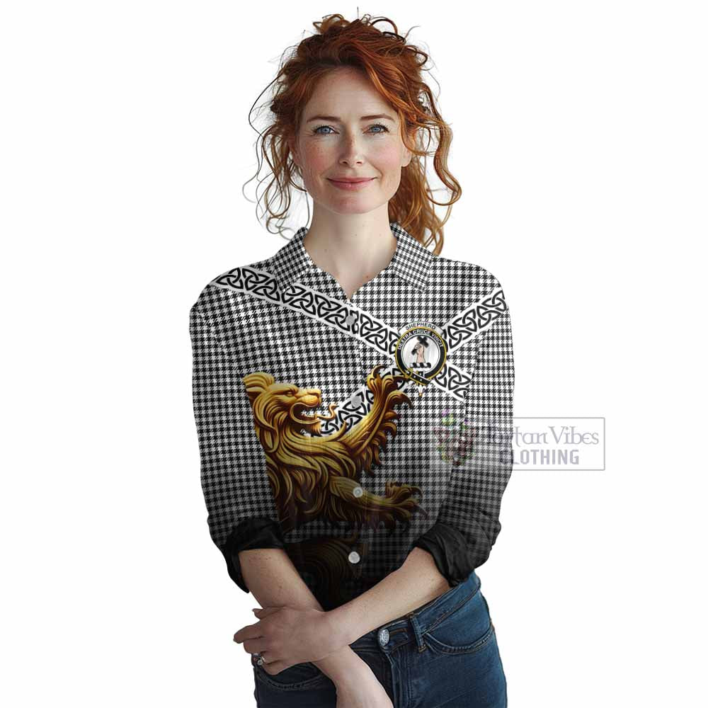 Tartan Vibes Clothing Shepherd Crest Tartan Women's Casual Shirt with Golden Lion Emblem Celtic Style