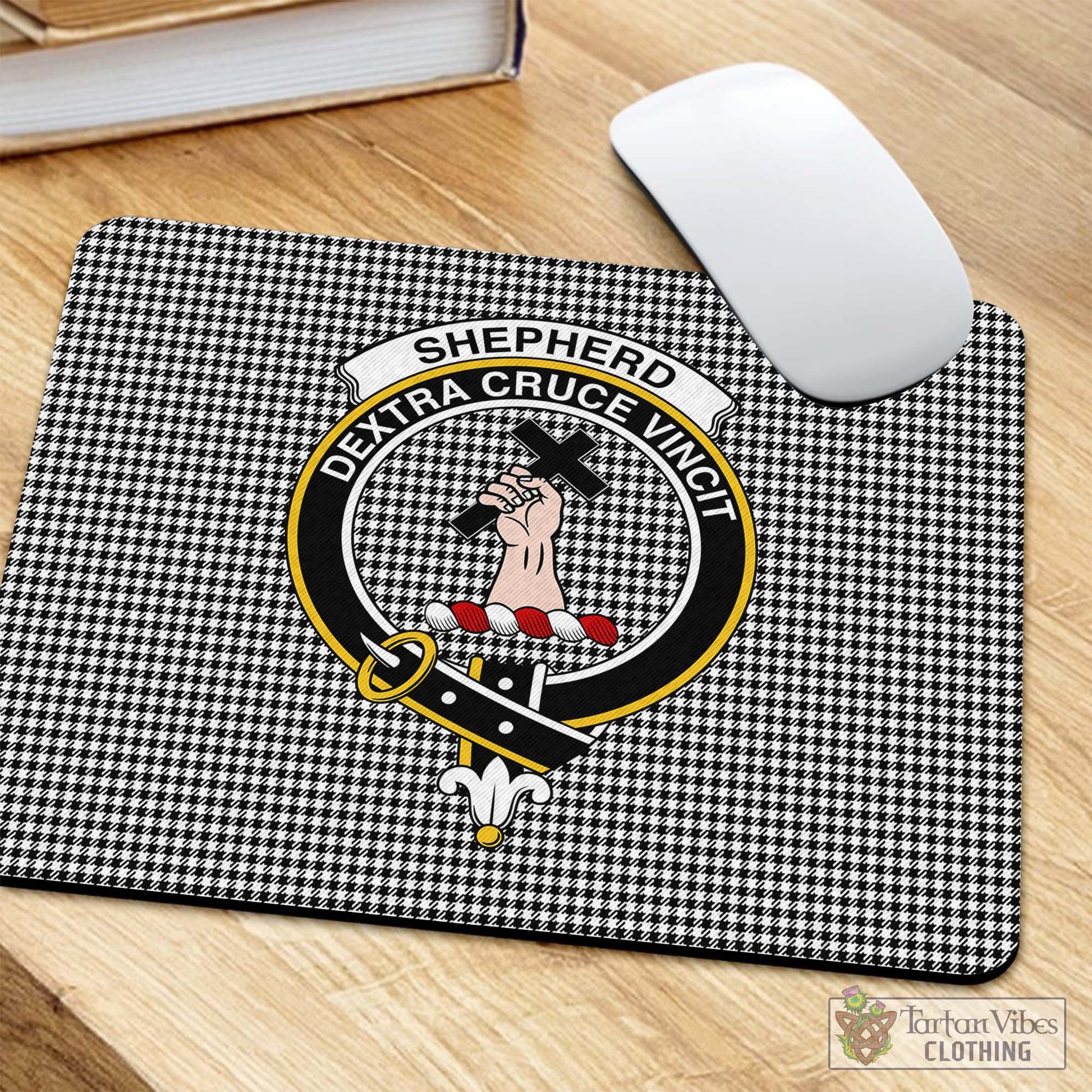Tartan Vibes Clothing Shepherd Tartan Mouse Pad with Family Crest