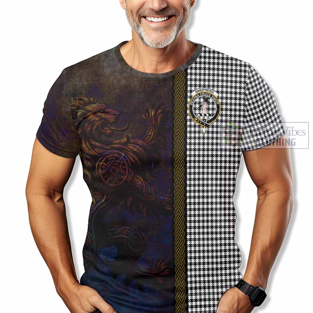 Tartan Vibes Clothing Shepherd Tartan Family Crest T-Shirt Alba Gu Brath Be Brave Lion Ancient Style