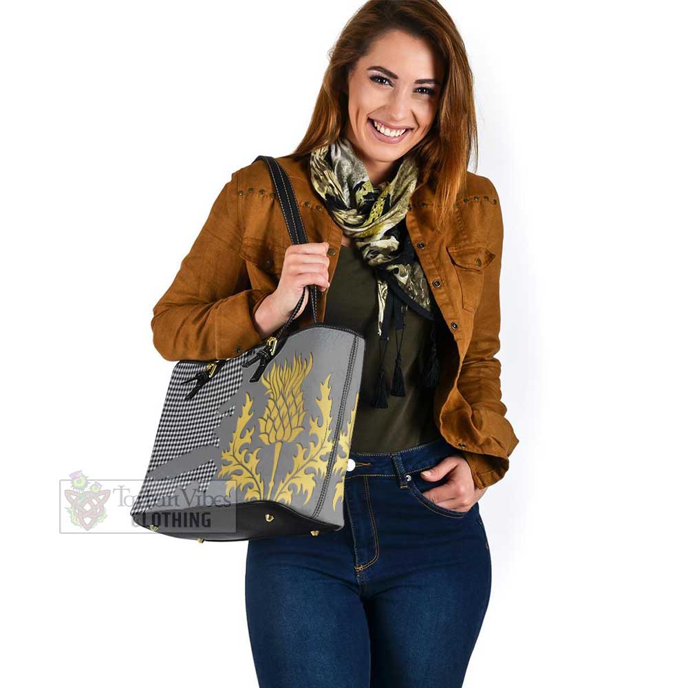 Shepherd Tartan Leather Tote Bag Gold Thistle Style - Tartan Vibes Clothing