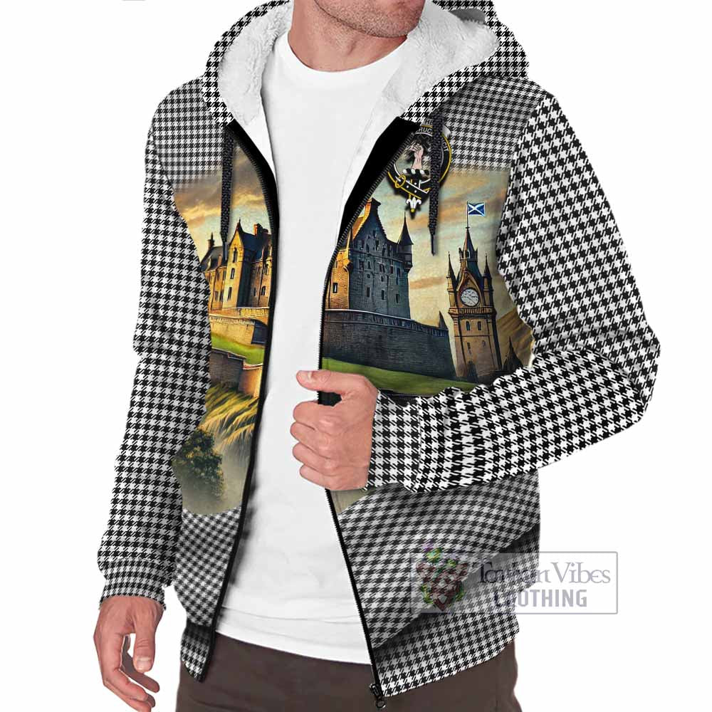 Tartan Vibes Clothing Shepherd Tartan Family Crest Sherpa Hoodie with Scottish Ancient Castle Style