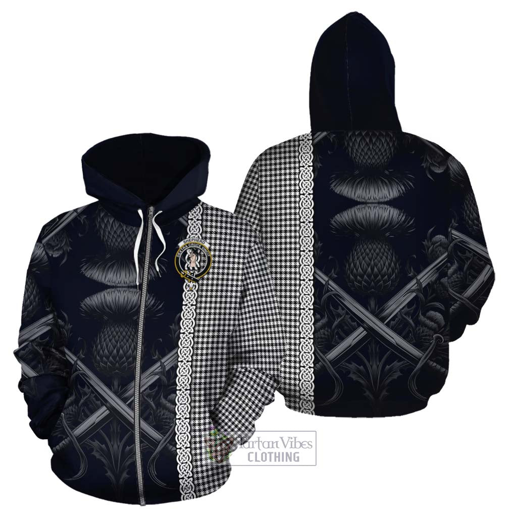 Tartan Vibes Clothing Shepherd Tartan Cotton Hoodie with Family Crest Cross Sword Thistle Celtic Vibes