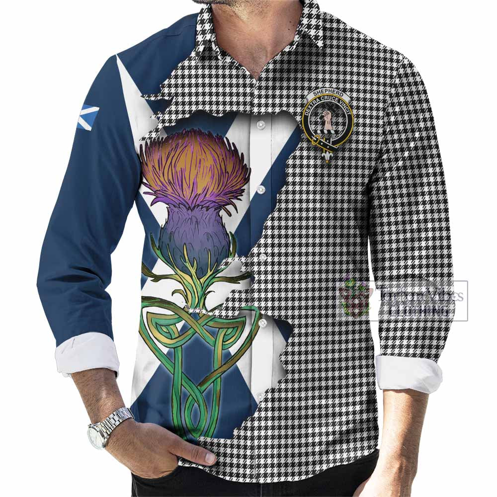 Tartan Vibes Clothing Shepherd Tartan Family Crest Long Sleeve Button Shirt Scottish Thistle Celtic Inspired