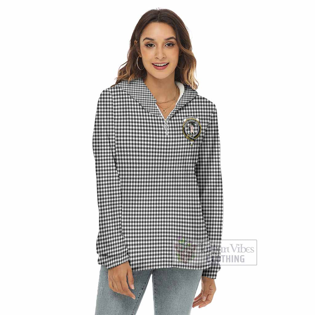 Tartan Vibes Clothing Shepherd Tartan Crest Women's Borg  Half Zip Fleece Hoodie