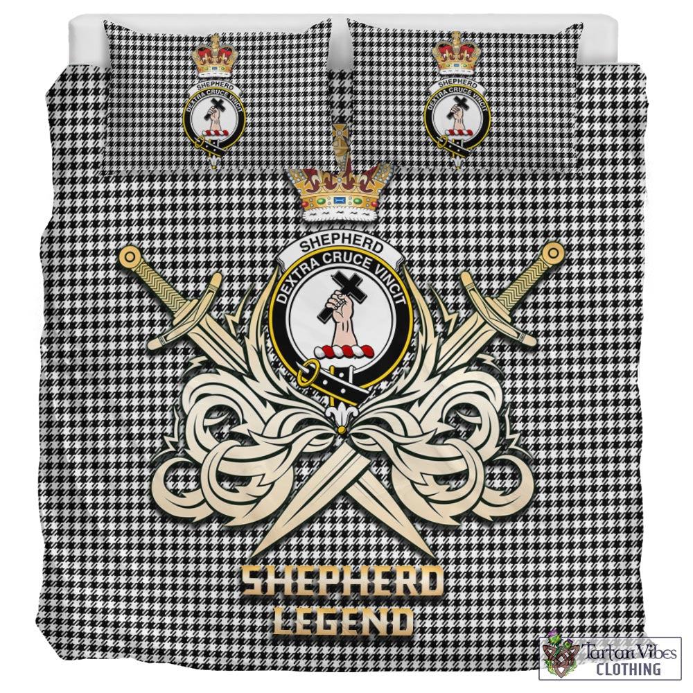 Tartan Vibes Clothing Shepherd Tartan Bedding Set with Clan Crest and the Golden Sword of Courageous Legacy