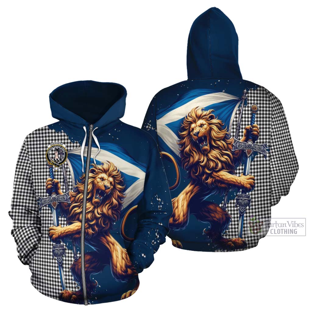 Tartan Vibes Clothing Shepherd Tartan Family Crest Cotton Hoodie with Scottish Majestic Lion