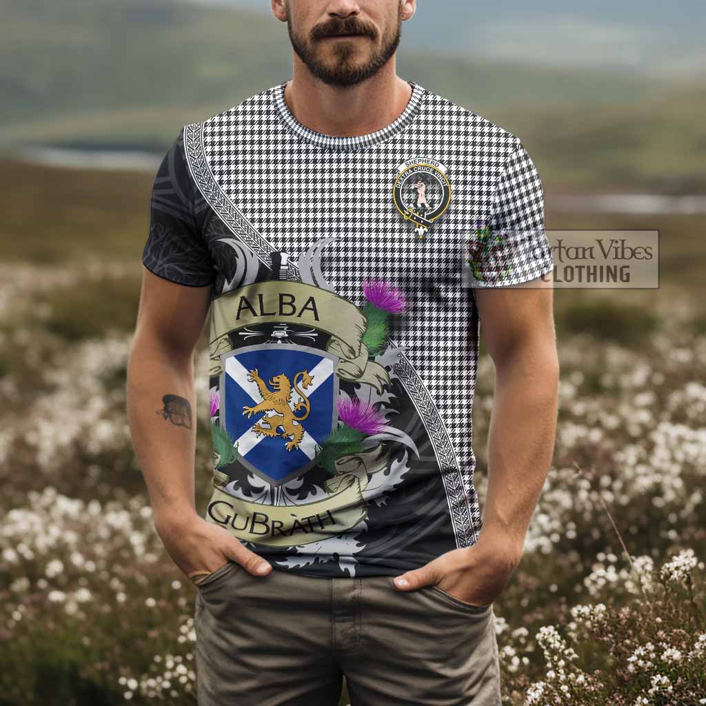 Tartan Vibes Clothing Shepherd Tartan Family Crest T-Shirt Lion Rampant Royal Thistle Shield Celtic Inspired