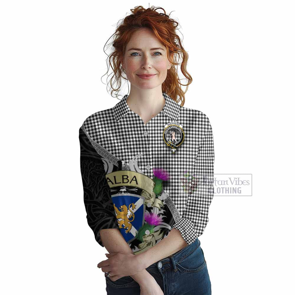 Tartan Vibes Clothing Shepherd Tartan Family Crest Women's Casual Shirt Lion Rampant Royal Thistle Shield Celtic Inspired