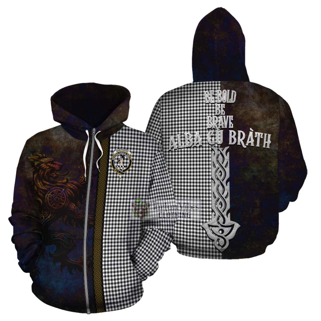 Tartan Vibes Clothing Shepherd Tartan Family Crest Cotton Hoodie Alba Gu Brath Be Brave Lion Ancient Style
