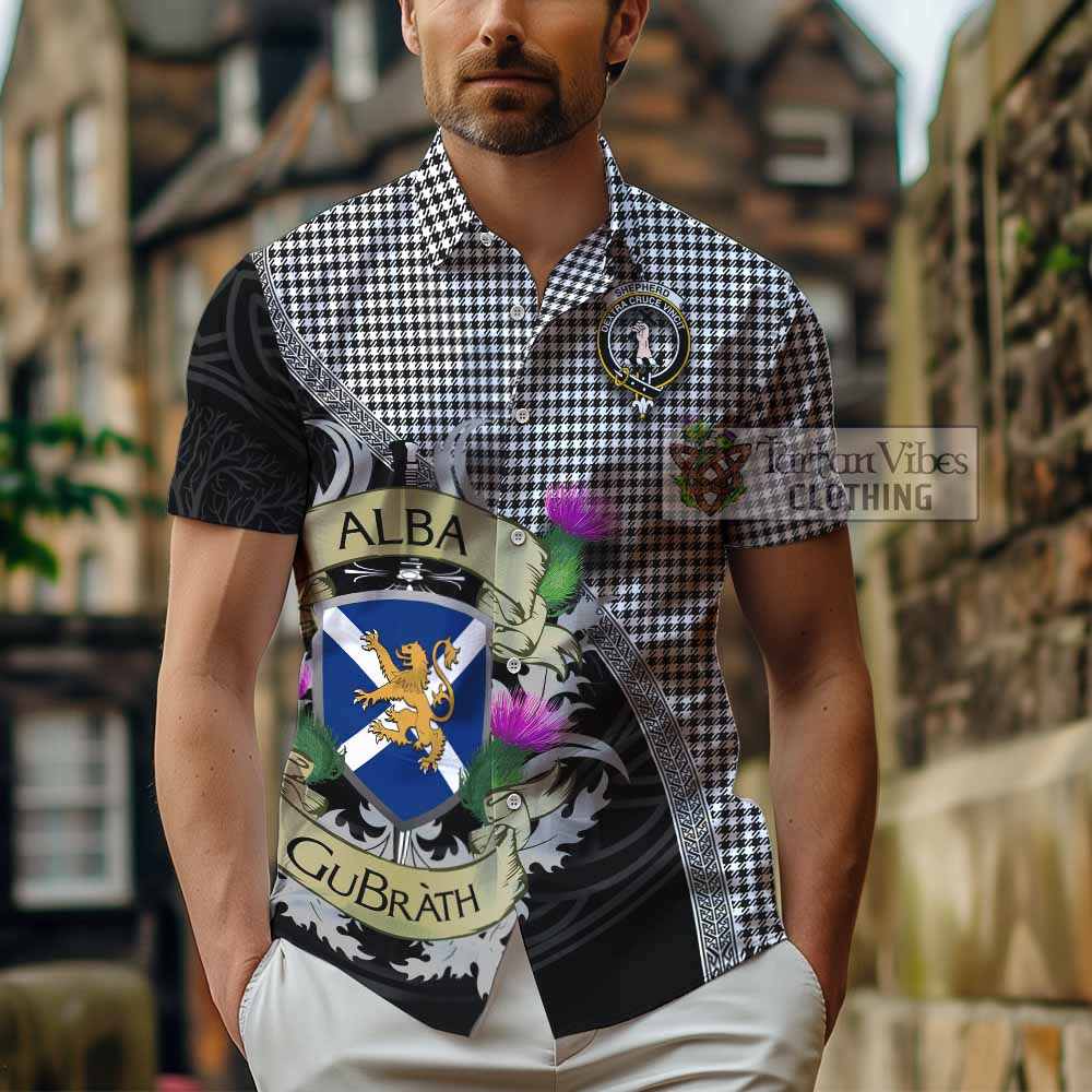 Tartan Vibes Clothing Shepherd Tartan Family Crest Short Sleeve Button Shirt Lion Rampant Royal Thistle Shield Celtic Inspired