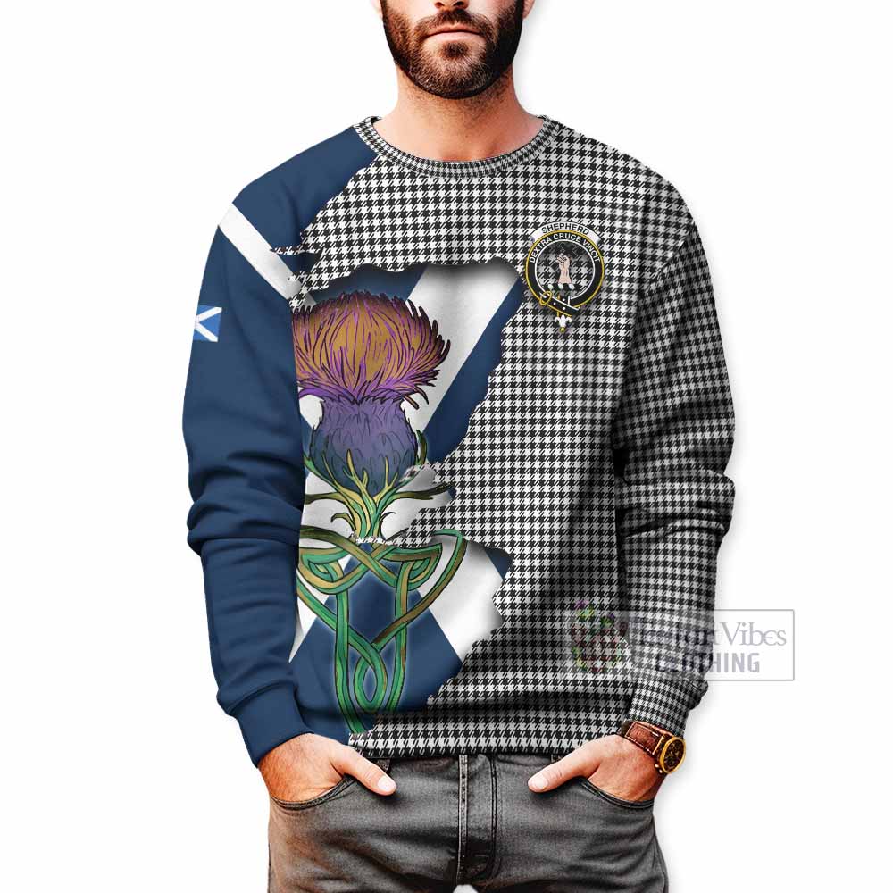 Tartan Vibes Clothing Shepherd Tartan Family Crest Sweatshirt Scottish Thistle Celtic Inspired