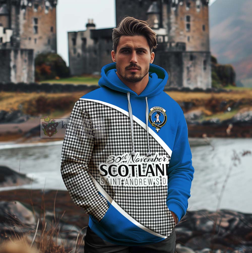 Tartan Vibes Clothing Shepherd Family Crest Tartan Cotton Hoodie Celebrate Saint Andrew's Day in Style