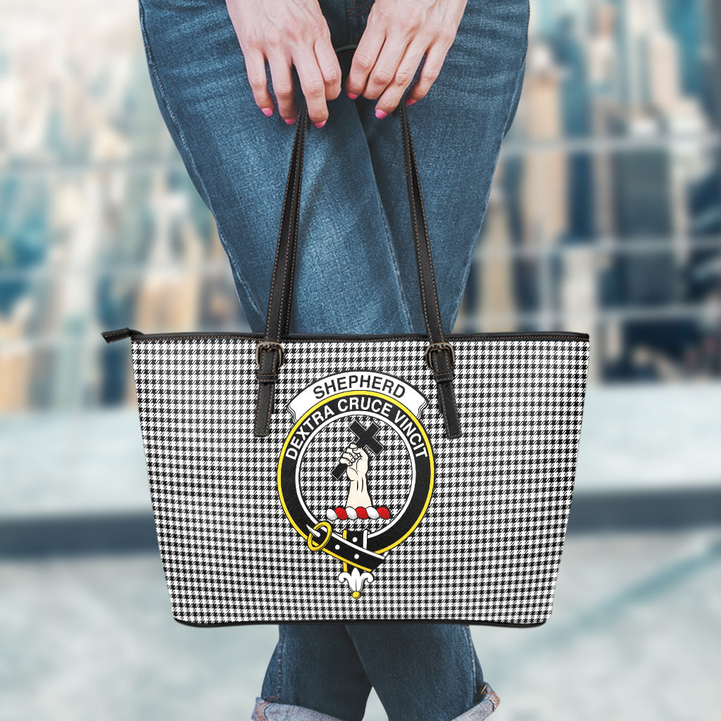 Shepherd Tartan Leather Tote Bag with Family Crest - Tartan Vibes Clothing