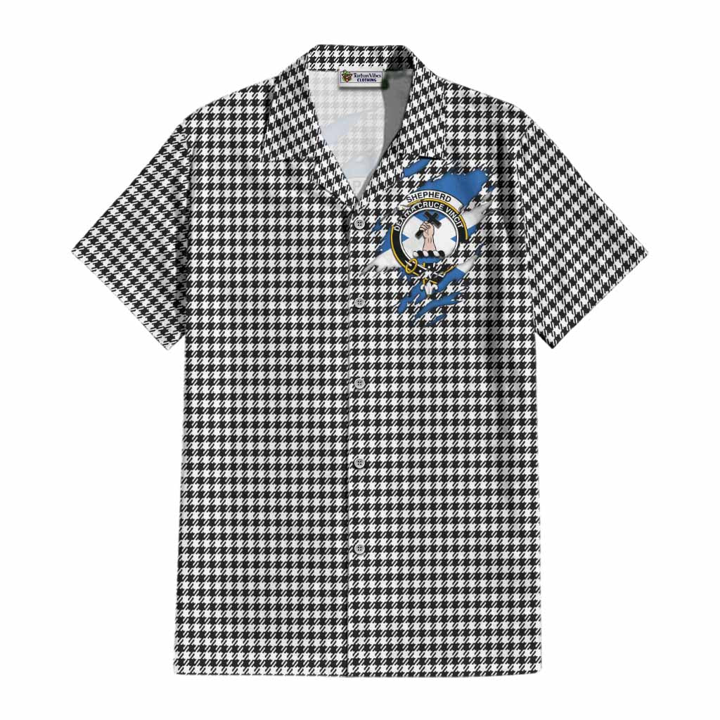 Shepherd Clan Crest In Me Tartan Cotton Hawaiian Shirt Scotland Flag Style