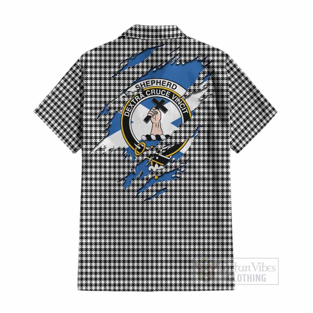 Shepherd Clan Crest In Me Tartan Cotton Hawaiian Shirt Scotland Flag Style