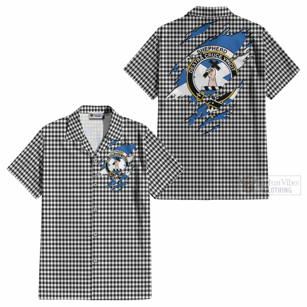 Shepherd Clan Crest In Me Tartan Cotton Hawaiian Shirt Scotland Flag Style