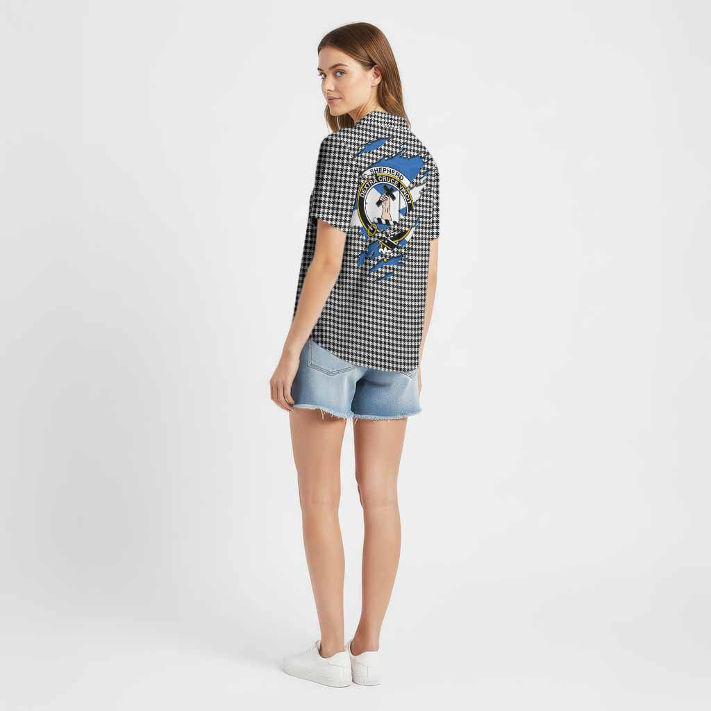 Shepherd Clan Crest In Me Tartan Cotton Hawaiian Shirt Scotland Flag Style