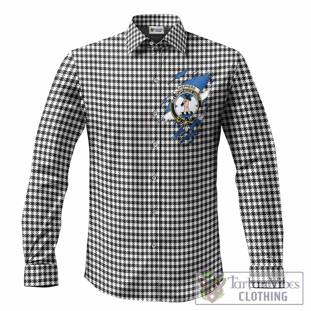 Shepherd Clan Crest In Me Tartan Long Sleeve Button Shirts Scotland Flag Style