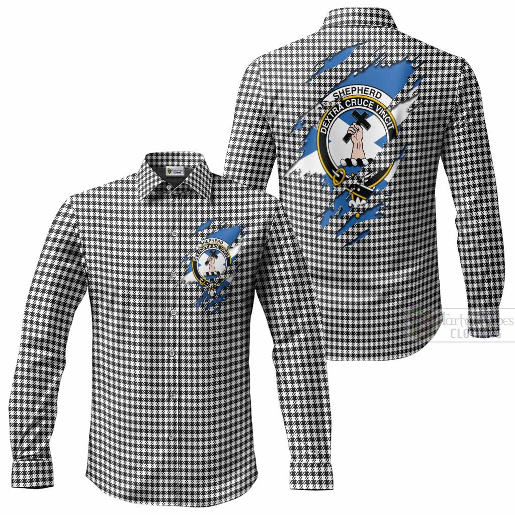 Shepherd Clan Crest In Me Tartan Long Sleeve Button Shirts Scotland Flag Style