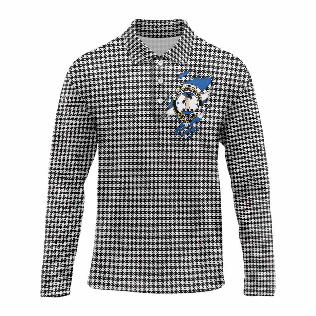 Shepherd Clan Crest In Me Tartan Long Sleeve Polo Shirt Scotland Flag Style