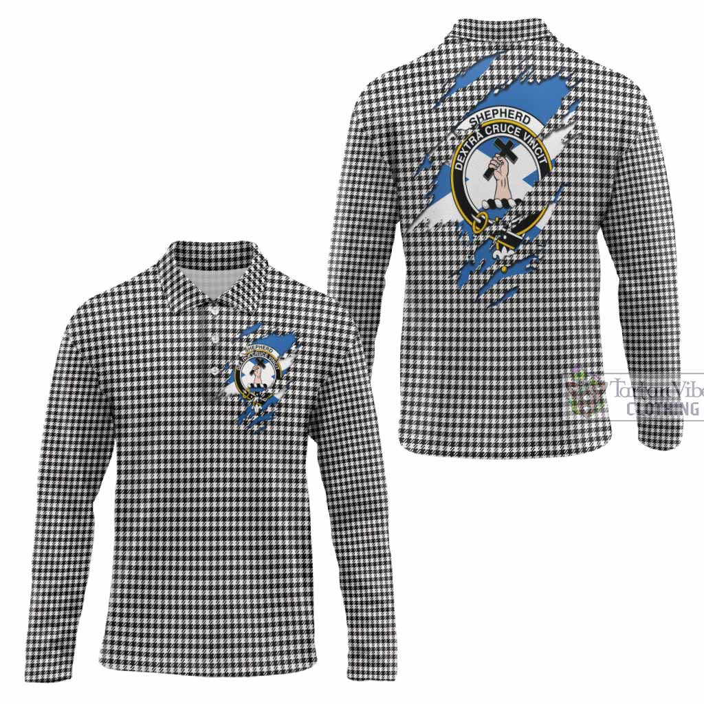 Shepherd Clan Crest In Me Tartan Long Sleeve Polo Shirt Scotland Flag Style