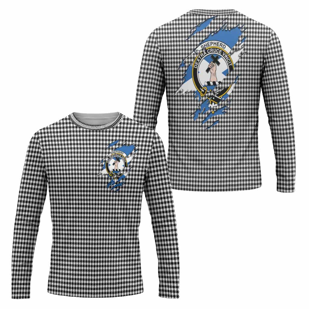Shepherd Clan Crest In Me Tartan Long Sleeve T-Shirt Scotland Flag Style