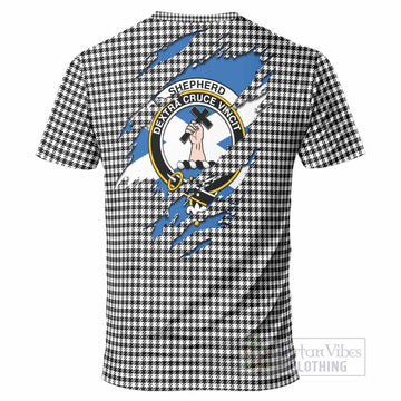 Shepherd Clan Crest In Me Tartan T-Shirt Scotland Flag Style